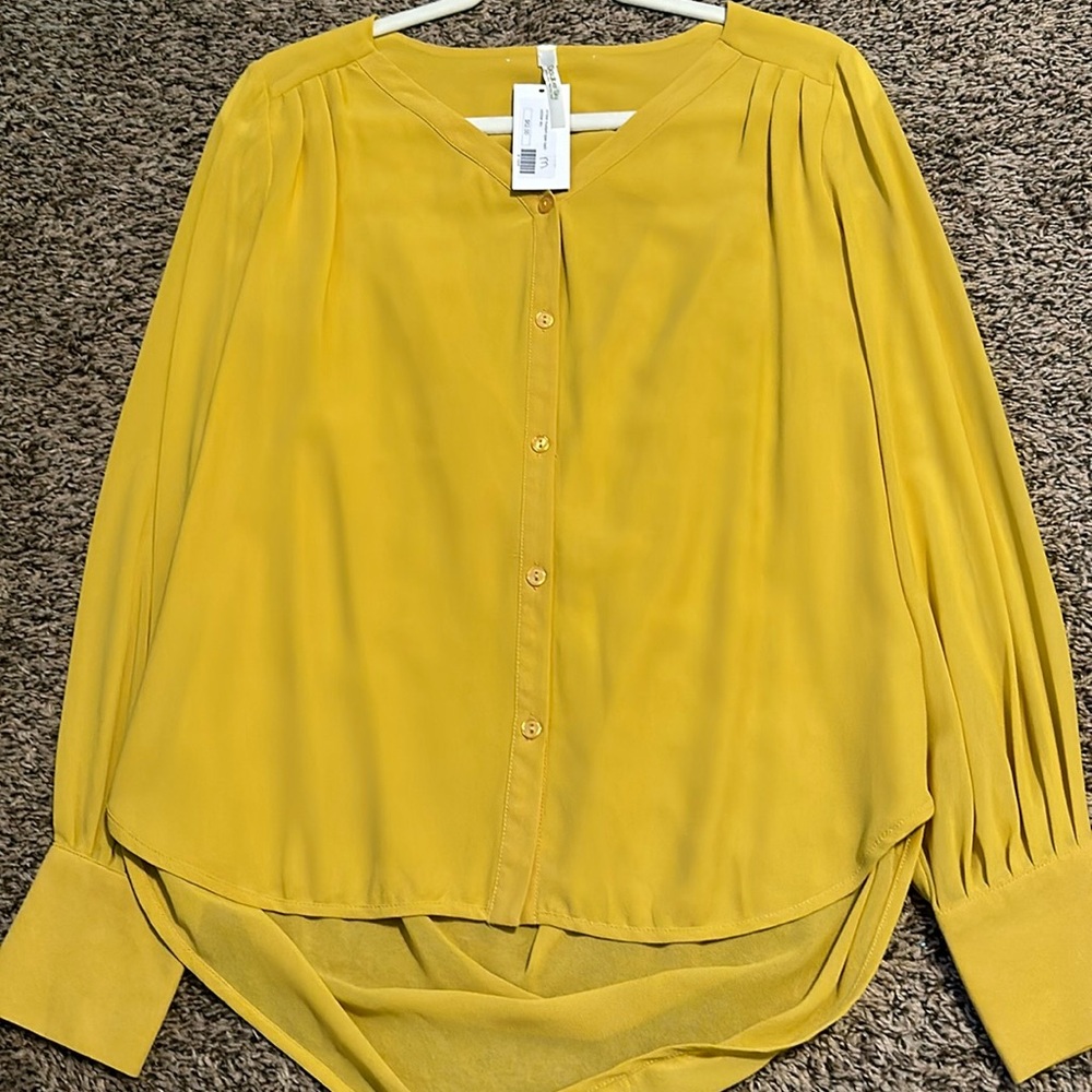 October Sky Mustard Open Back Blouse